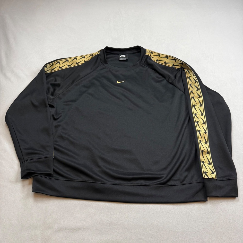 Nike‎ Womens XL Black Gold Swoosh Tape Crewneck Sweatshirt BV3443-011 Activewear